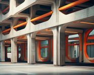 Abstract geometric patterns with light and shadow of brutalist architecture church