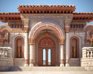 Elements of architectural decoration of buildings, arches and columns, byzantine architecture