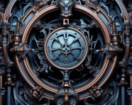 Futuristic view from inside of the fractal, cast iron architecture