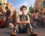 A person with bipolar disorder is sitting in the middle of a busy street