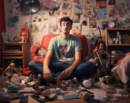Person with bipolar disorder surrounded by objects