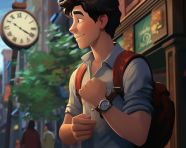 A person walking down a city street repeatedly checking their watch