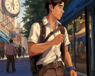 Tourist checking time in unfamiliar city