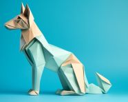 Origami fox on blue background