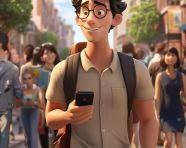 Anxious person tries to navigate busy city streets