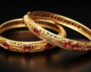Stacked gold and red bangles