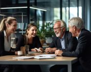 A group of people of businessman ages and office