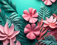Paper cut tropical leaves on a pink surface