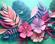 Pink paper cut tropical leaves