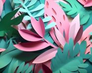Paper cut palm leaves on pink