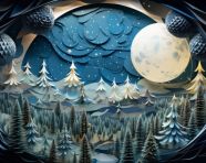 Paper art mountain view at night