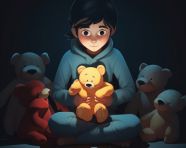 Child shivers in fear in dark room