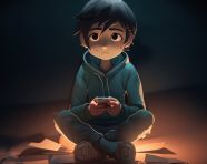 A child is sitting in a dark room surrounded by their fears