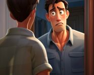 Man inspecting himself in mirror