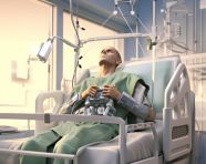 Man in hospital bed on ventilator