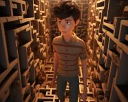 Woman finding her way through maze