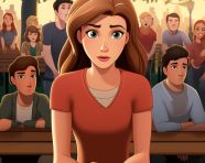 A young woman sits on a bench in a park