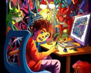 Young boy drawing his fears