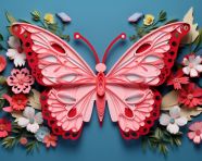 Pink paper butterfly with flower wings