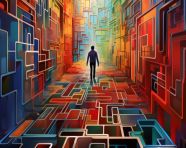 Person navigating through maze of challenges