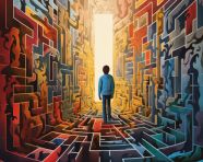 Creative thinker solving problems in maze