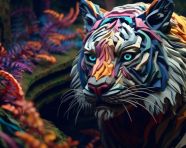 A colored tiger is made from paper