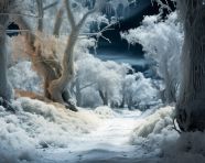 A wide-angle shot of a forest in infrared