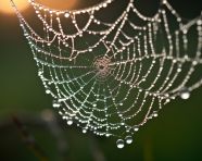 Glistening dew on spiderweb
