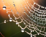 A single drop of dew glistens on a spiderweb