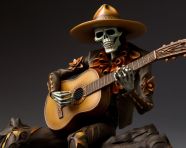 Spooky skeleton plays the guitar