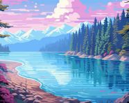 Pixelated landscape with trees