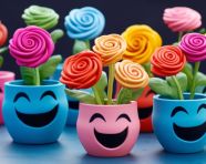 Colorful rubber flower pots with faces