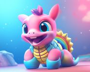 Rainbow over smiling toy turtle