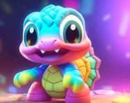 Cartoon toy turtle under rainbow