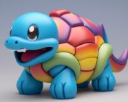 Blue toy turtle with rainbow shell
