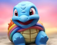 Small blue turtle with rainbow design