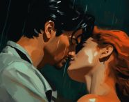 A painting of a man and a woman in the rain