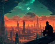 Space station orbiting a planet