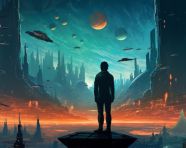 Spaceships over a cityscape