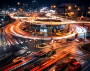 Busy intersection at night