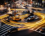 A long exposure of a busy intersection