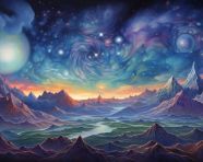 Spectacular painting of a cosmic mountain range