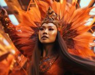 Graceful woman in vibrant orange costume
