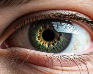 A close-up portrait of a person face with the eyes as the only area of light