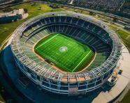 Telephoto aerial view of soccer stadium