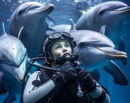 Dolphin enraptured by diver's camera