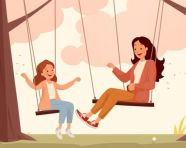 Young girl and her mother playing in the leaves