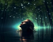 Person floating in starry pool