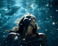 Woman floating in milky way