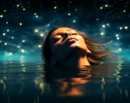 A person floating in a pool of water surrounded by stars